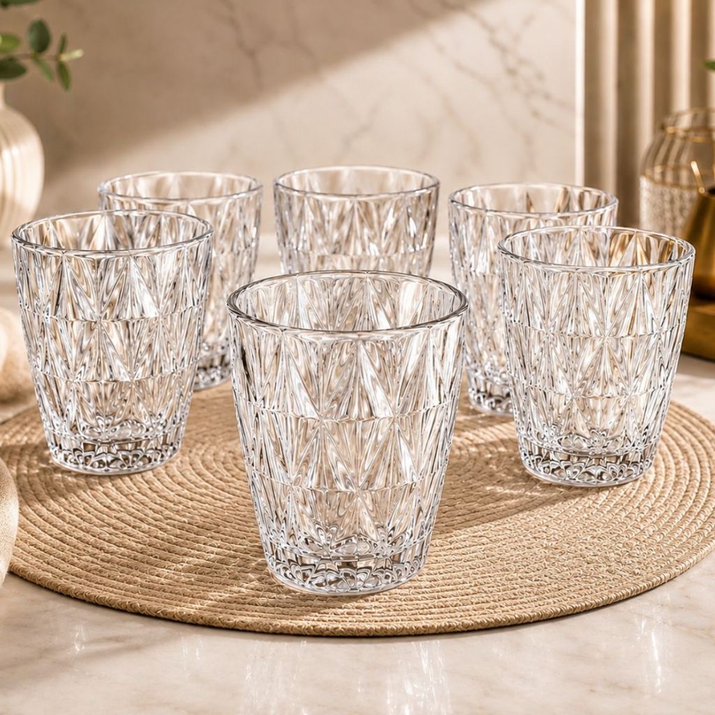 Jogo de Copos Diamond 300ml Vidro Alta Resistência Diamante Drinkss