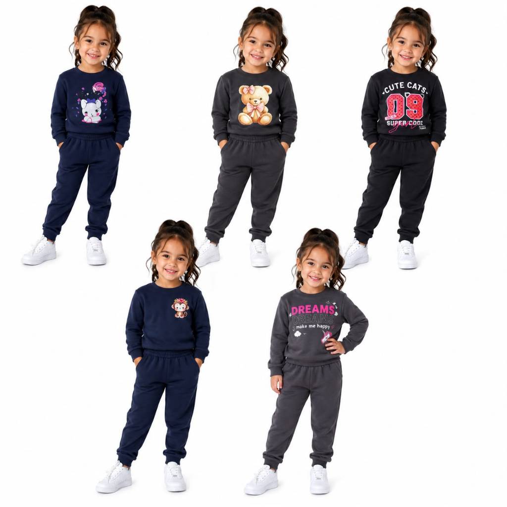 Kit 3 Conjuntos Inverno Moletom Flanelado Feminino Infantil Estampas Variadas  Tamanhos 1 2 3 4 6 8