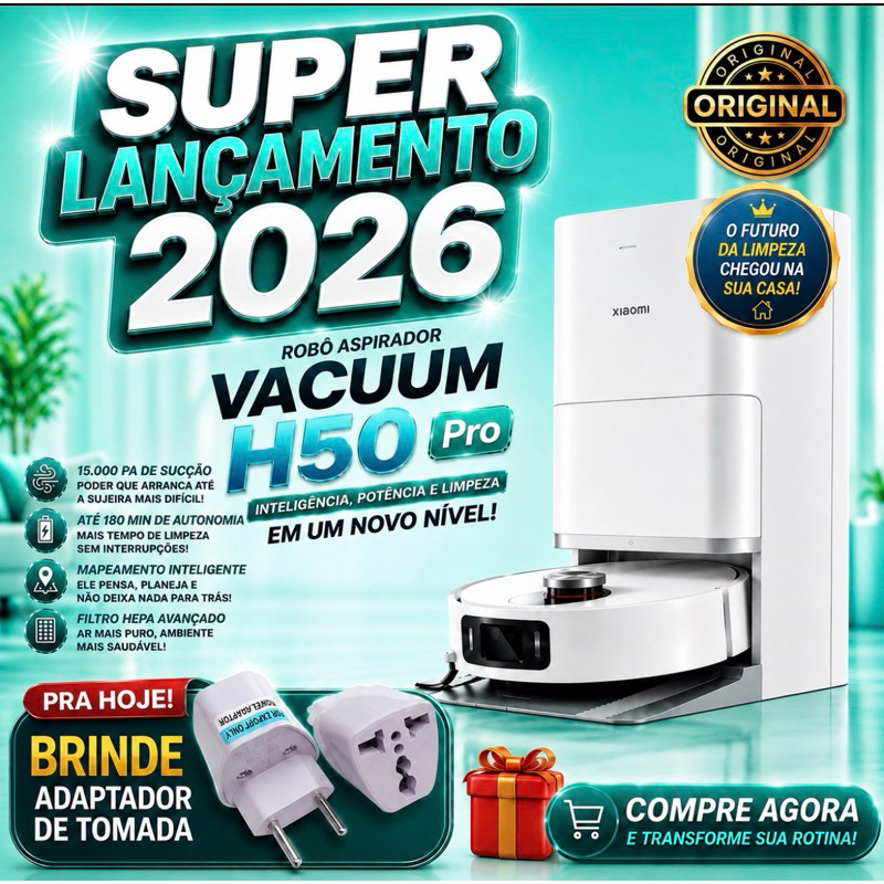 Imagem Robô Aspirador Vacuum H50 Pro Mop Giratório Lavagem automática /Estação autolimpante + Poder de Sucção de 15.000Pa.