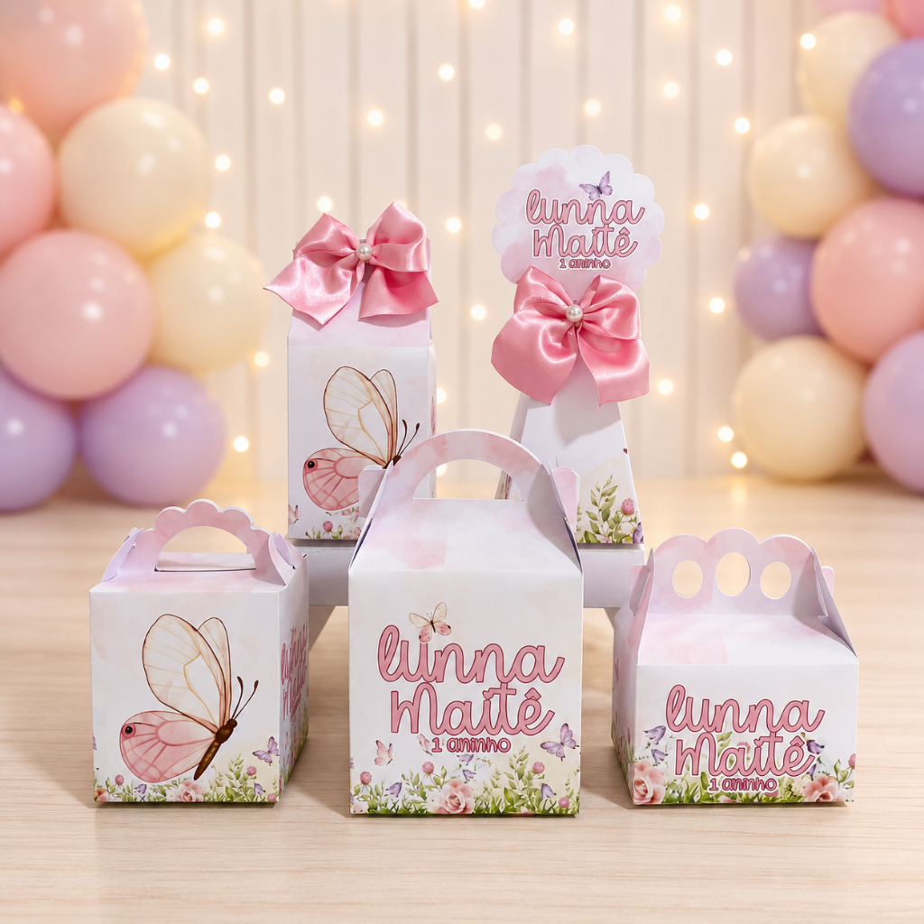 Kit Festa Jardim das Borboletas Personalizados Aniversário Lembrancinha  Caixas Desmontadas