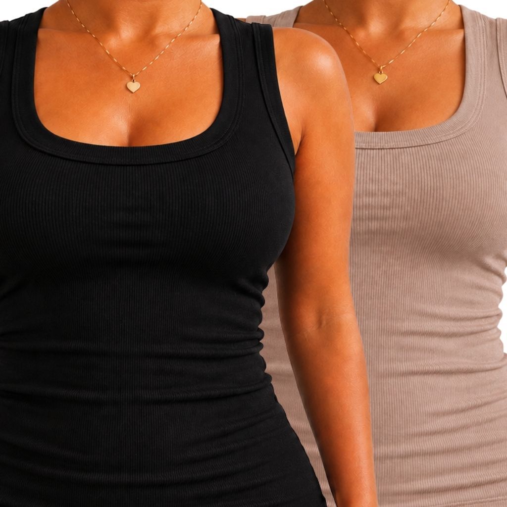 Kit 2 Regatas Caneladas Plus Size Femininas Ribana Confortável Versátil Premium Camiseta Básica Blusinha