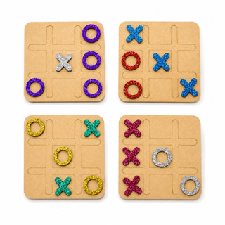 Kit Jogo da Velha 10x10 Mdf Peças Brilhantes Brinquedo Tabuleiro Infantil