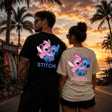 Conjunto Camisetas STITCH ANGEL unissex oversized streetwear camisa kit casal couple