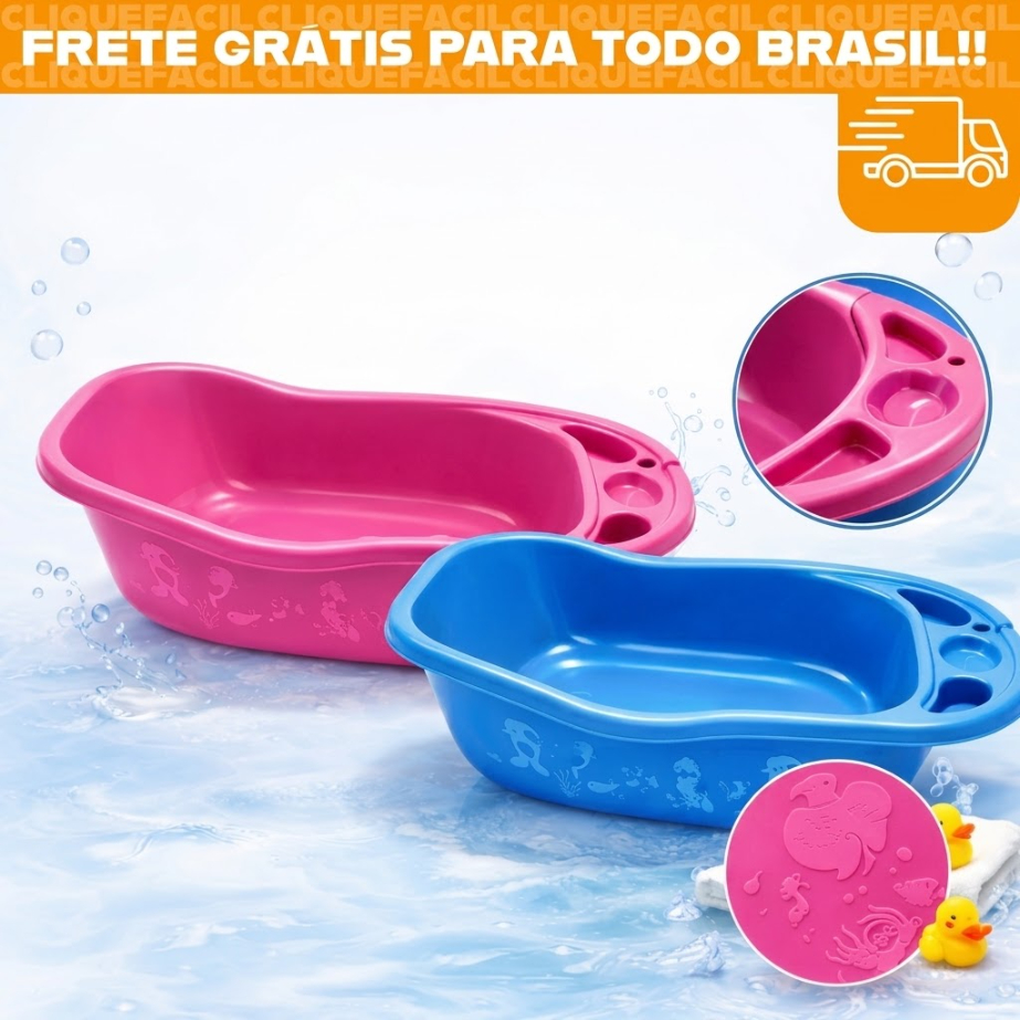 Banheira Bebê Infantil 32 Litros Resistente Confortável Ideal Para Banho do Bebê