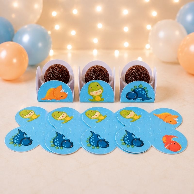 Forminhas de Doces Personalizadas no Tema Dinossauro Baby/ Dino Baby /Lembrancinha de Festa /Aniversário/ 4 pétalas
