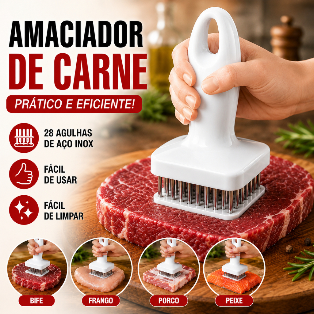 Carne Mais Macia em Segundos! Amaciador de Carne 24 Agulhas Inox para Churrasco