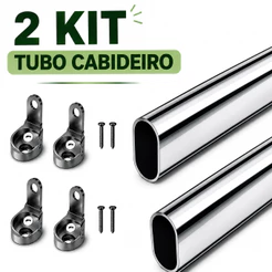 kit 2 tubos cabideiros da mesma medida com suporte e parafusos incluso
