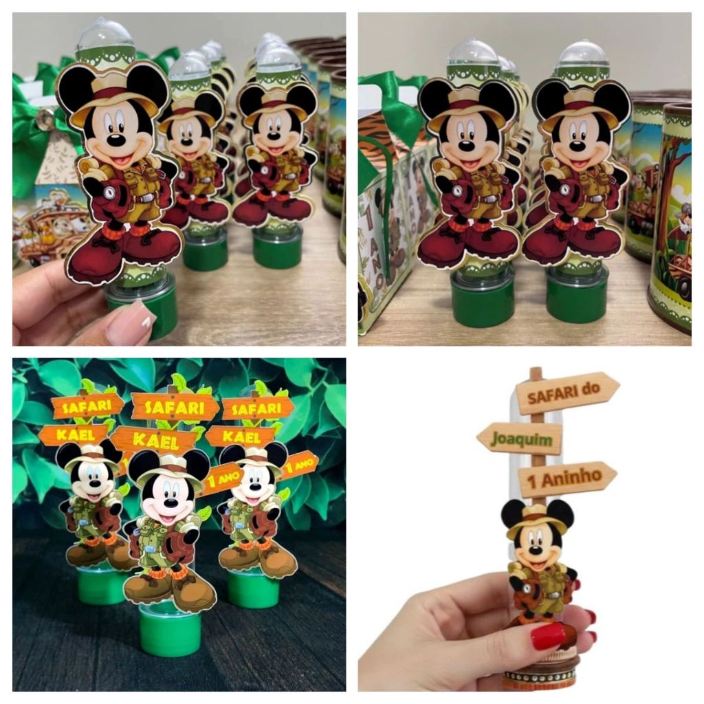 Mickey Safari kit Aplique Tag p/ Tubete Festa Infantil Lembrancinha Personalizada