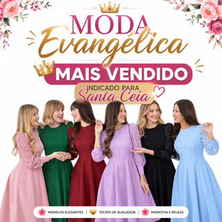VESTIDO MANGA DE TULE PLUS SIZE SOLTINHO FARDAMENTO EVANGÉLICO MODA GOSPEL MIDI ELEGANTE COMPORTADO MODESTA CHEFONA