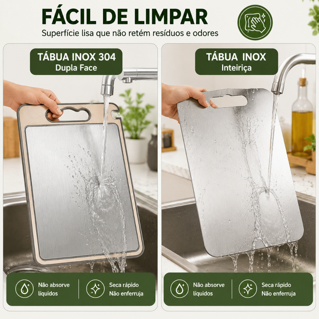 Tábua de Corte Inox Dupla Face Carne Legumes + Pano Limpeza Fio Metálico Reutilizável · foto 2