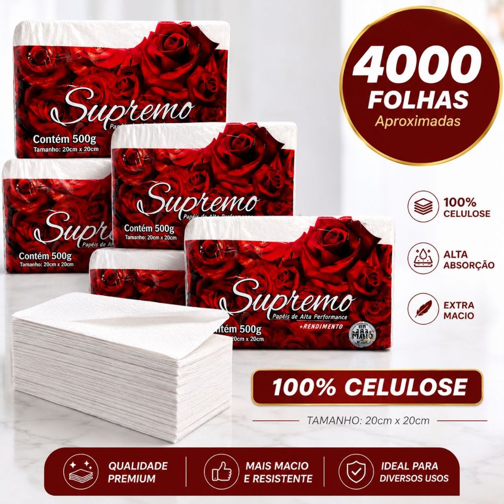 Papel Toalha Interfolha 2 Dobras Branco 20x20cm 4000 Folhas Enxuga Bem para Casa Industrias