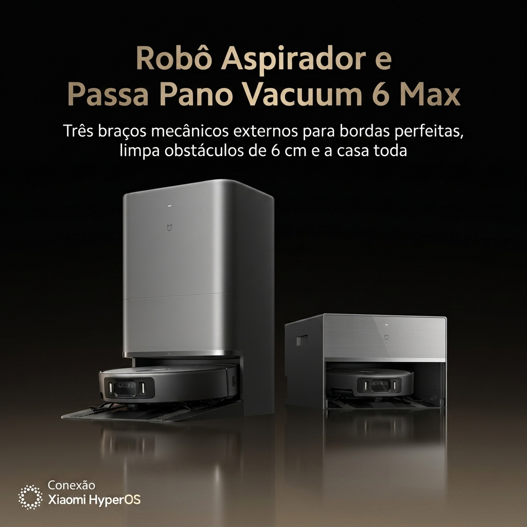 Robô Aspirador Inteligente Xiaomi Vacuum 6 Max 35000pa IA Lançamento 2026 O Mais
