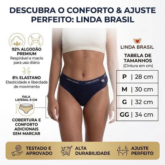 Kit Calcinha Feminina Linda Brasil 2407 Algodão Tanga Confortável 3 5 6 ou 10 Unidades
