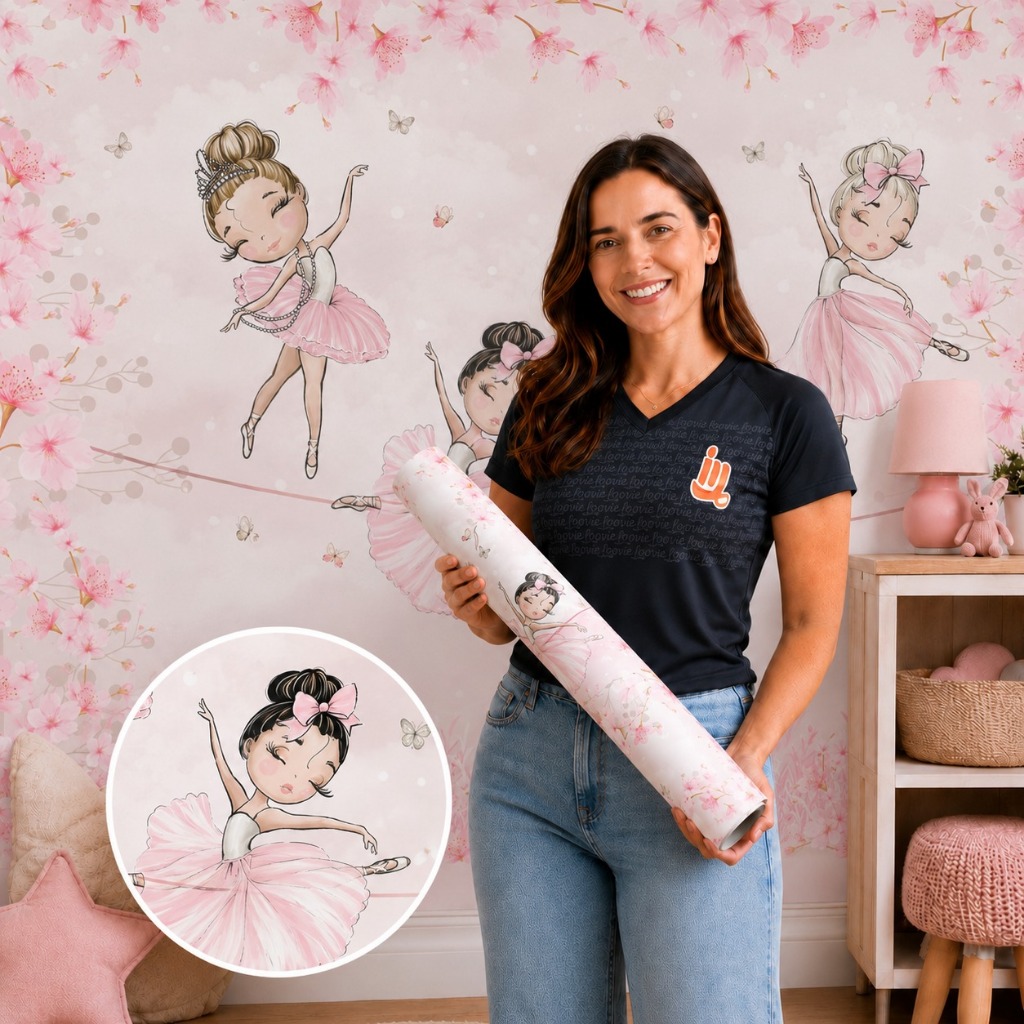 Papel de Parede Autocolante Personalizado Bailarinas na Corda para Quarto Infantil