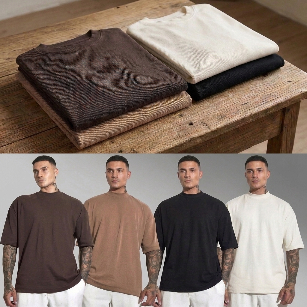 Kit de 2 Camisetas Oversized Texturizada Canelada Premium Estilo Casual Urbano Streetwear Baladeiro Premium Urbano
