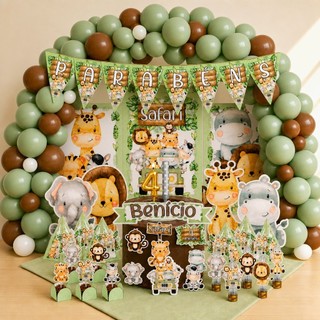 Kit Festa Mesversário Safari Aquarela Personalizado 78 Itens Decoração Completa Bebê Lembrancinhas