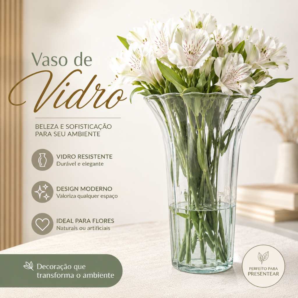 Vaso de Vidro Decorativo  – Elegante para Flores, Arranjos e Centro de Mesa