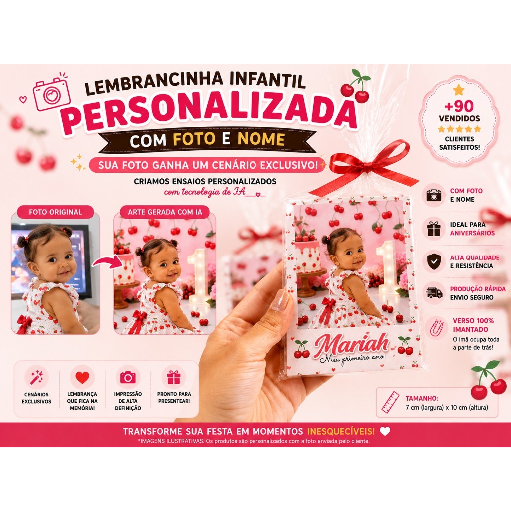 Lembrancinha Personalizada com Foto e Nome | Ímã de Geladeira Infantil | Aniversário | Envio Rápido