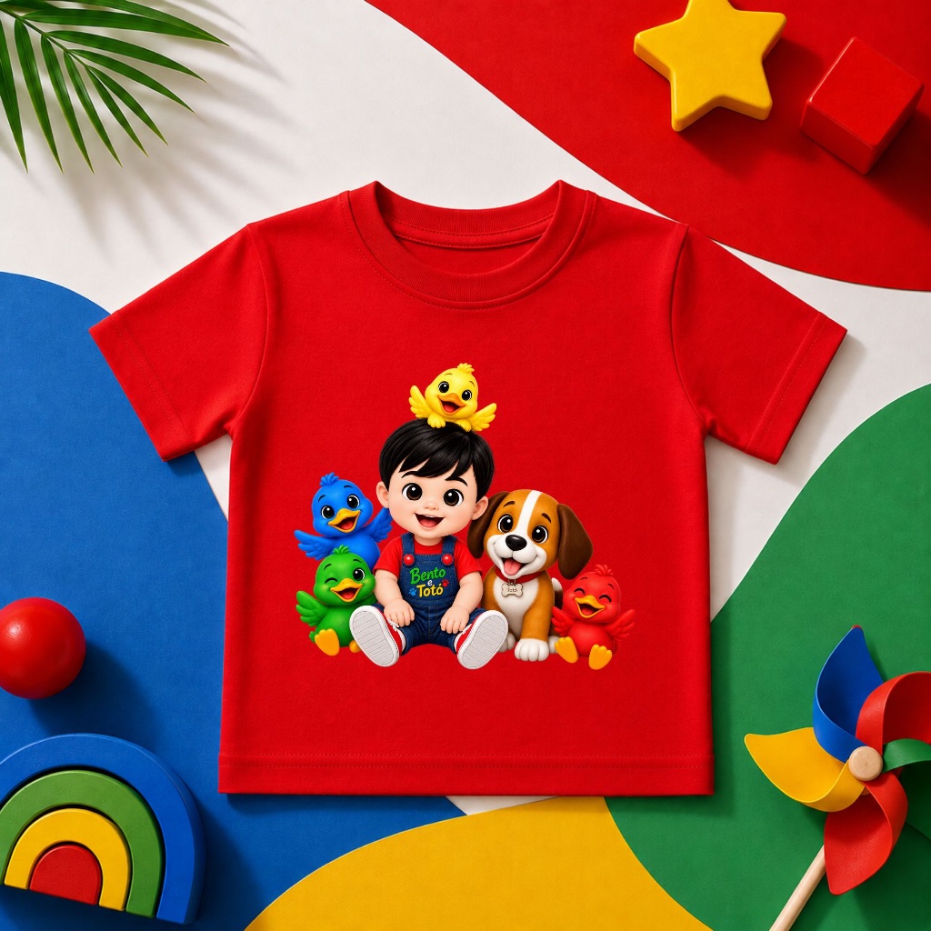 Camiseta Infantil Unissex Patos Coloridos Bento e Totó 100% Algodão Estampada do 2 ao 16
