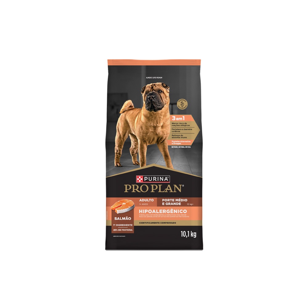 Ração Nestlé Purina Pro Plan Hipoalergênico para Cães Adultos Porte Médio e Grande Sabor Salmão 10,1 kg