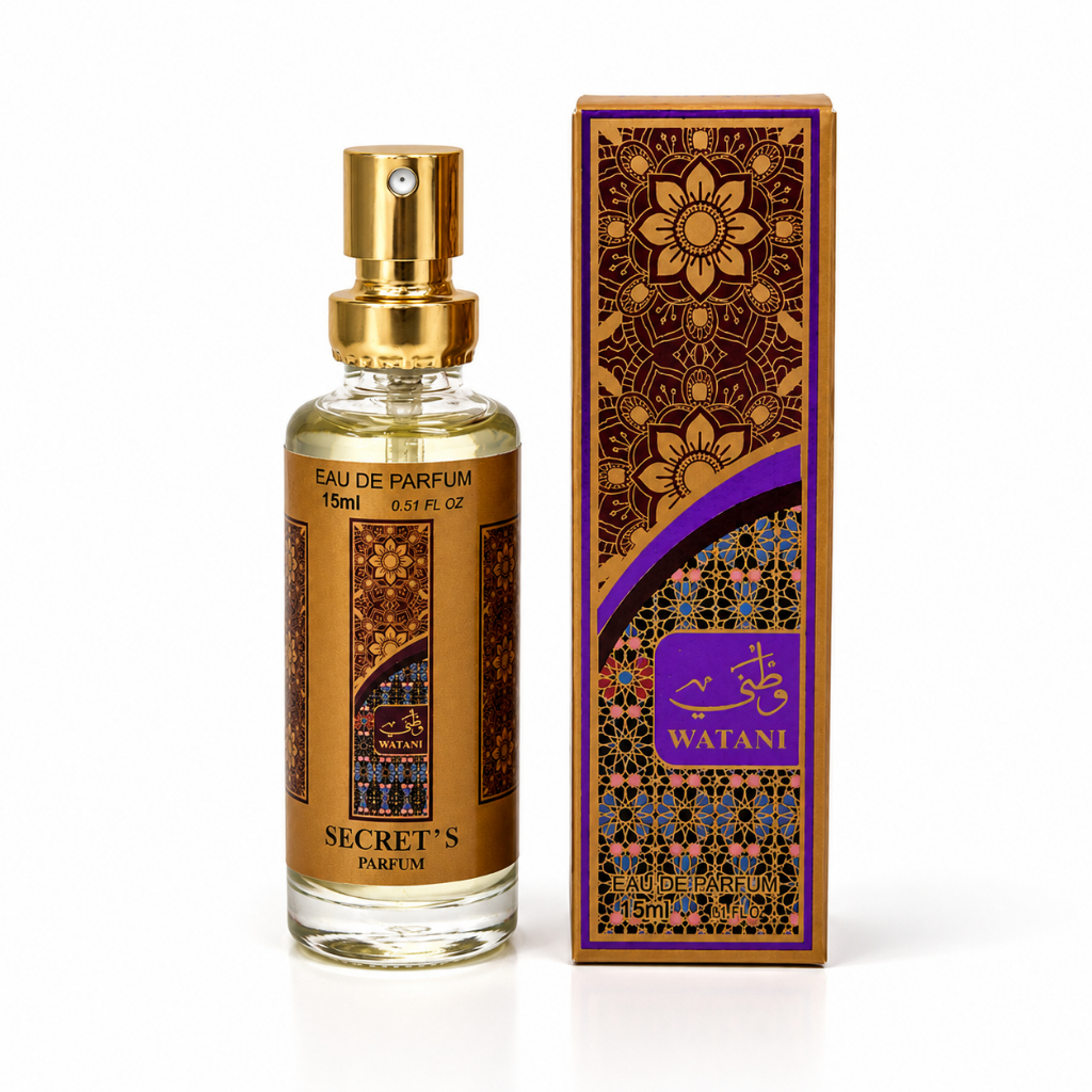 Perfume Árabe Watani 15ml Secret’s Parfum – Fragrância, Frutada, Doce e Floral, Alta Fixação
