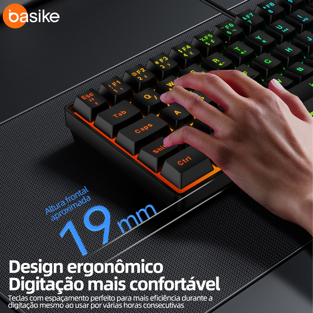 Kivee X Basike Teclado Gamer Mini Compacto de 60% Iluminação RGB Com Fio Layout ABNT2 Conexão USB-C KEY307 · foto 2