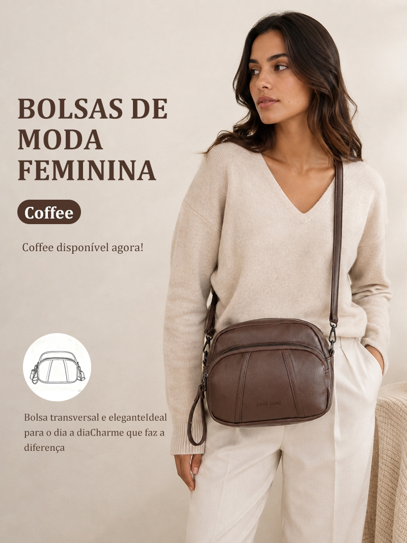 JAMI JAMI Bolsa Transversal Feminina Compacta com Zíper e Bolsos para Uso Diário T210