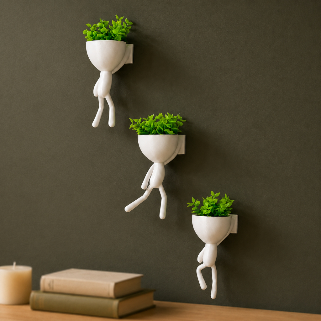 Kit 3 Mini vasos Alpinistas com flor planta artificial vasos cachepot decorativos para sala casa decorar enfeite