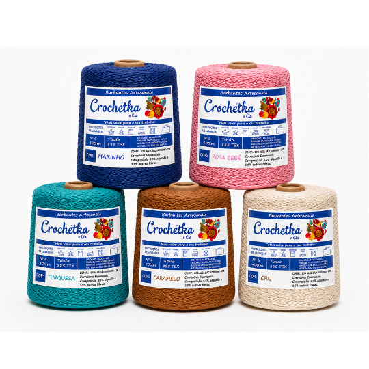 Kit 5 cones Barbantes Crochétka 1kg Para Crochê - Qualidade E Maciez - fio 6 ou fio 8