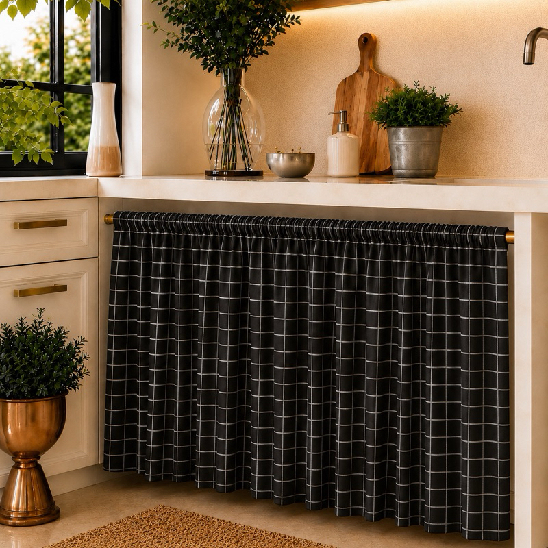 Cortina Para Pia De Cozinha 1,40 X 0,80 Decoração Passante