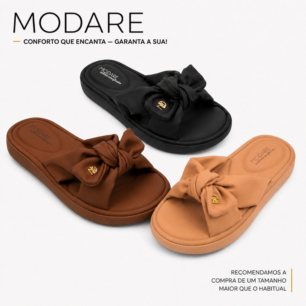 Sandália Feminina Chinelo Slide Laço Modare Ultra Conforto Ortopédico Esporão Or