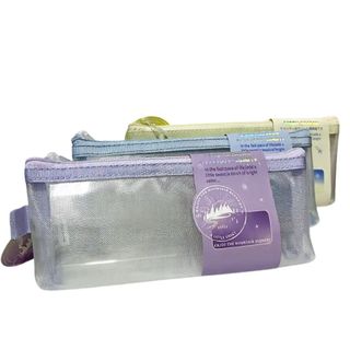 Estojo Escolar / Necessaire Tela Transparente Mesh Grid Papelaria Criativa – Fofo Funcional Organização Praticidade