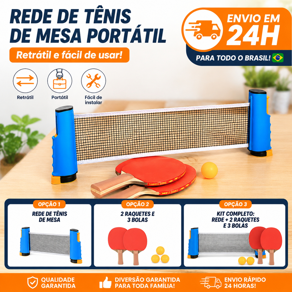 Kit Rede Retrátil para Tênis de Mesa Portátil Compatível com Vários Tipos de Mesa Lazer