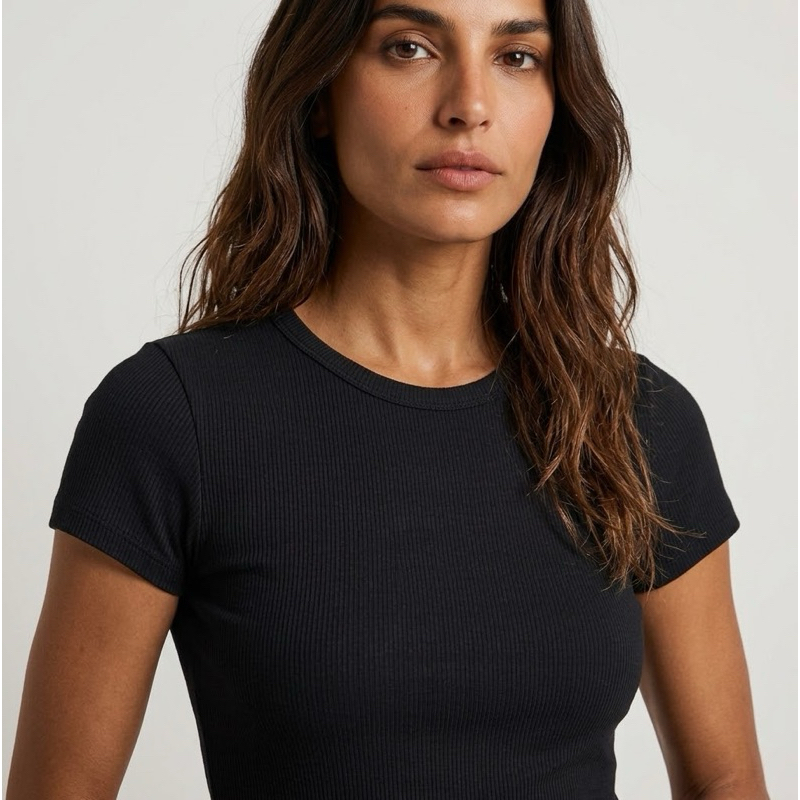 Blusa Feminina Canelada Ribana Casual Camiseta Manga Curta Slim Fit Texturizada