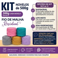 Kit 5 Novelos Fio de Malha Residual 500g Artesanato Crochê Tricô Cores Sortidas / Personalizado