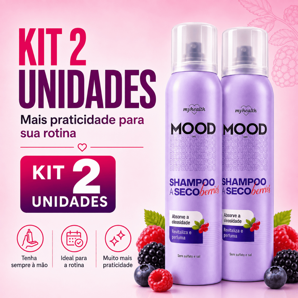 Kit 2 Shampoo a Seco Mood Care Berries 150ml Anti Oleosidade Perfuma Revitaliza e Não Deixa Resíduos