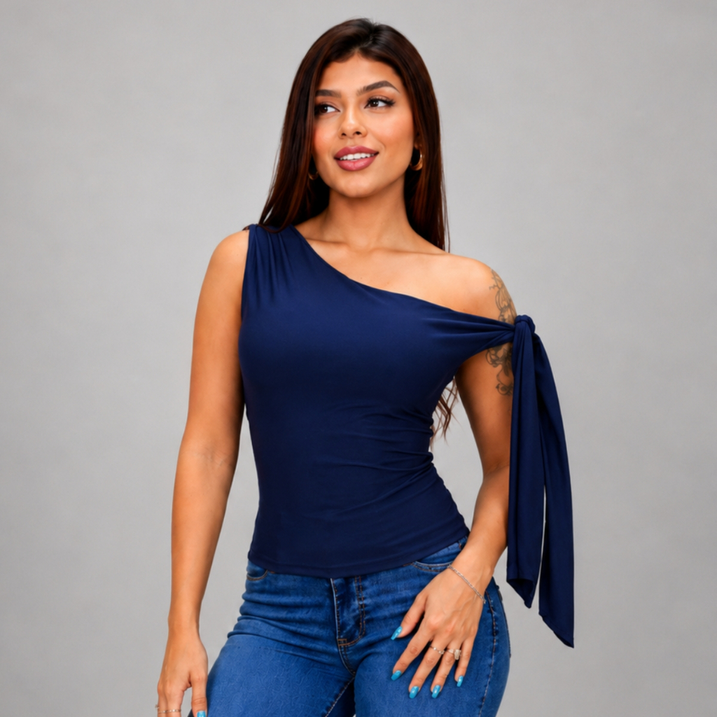 Blusa amarração no ombro dia a dia básica suplex