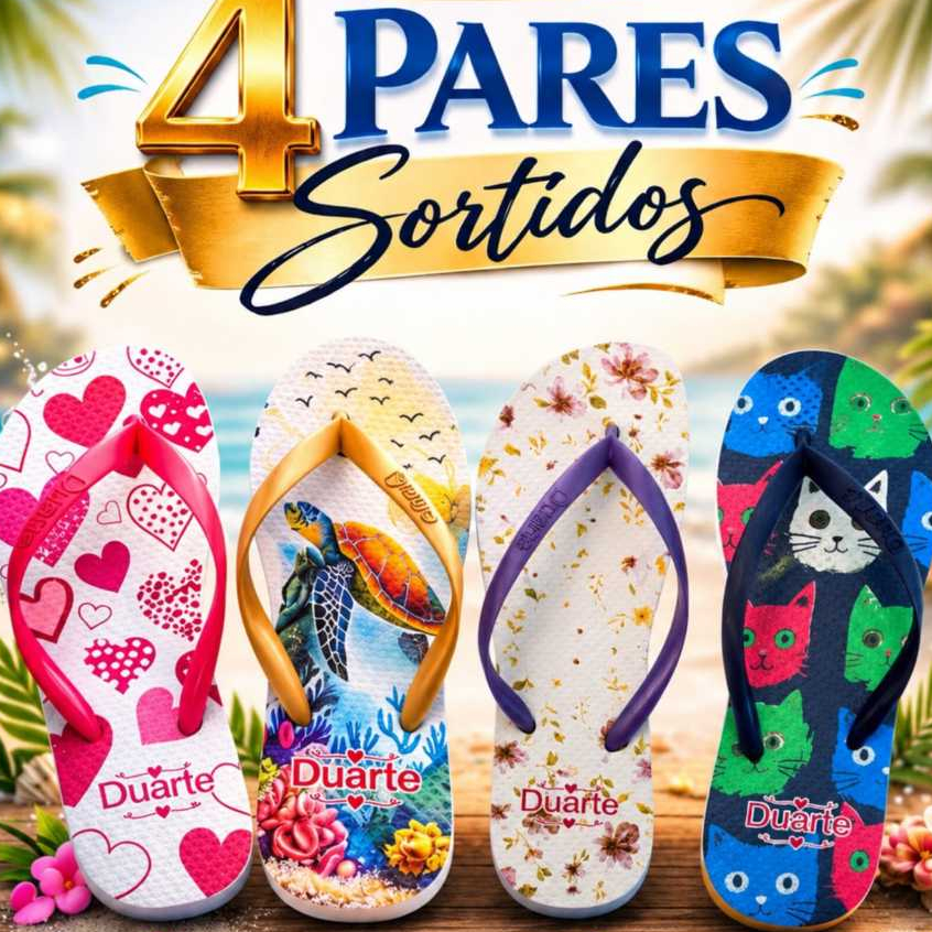 Kit 4 Pares Sortidos Macio e Confortavel de Chinelo Feminino Macio Adulto Leve Macio Promocao Verao