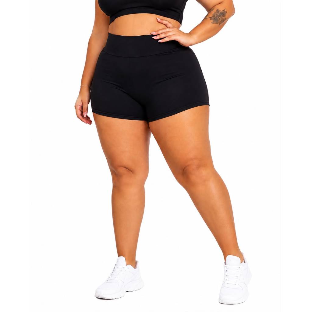 Shorts Feminino Legging Plus Size Preto Cintura Alta Fitness Academia Não Transparente Tamanho Grande