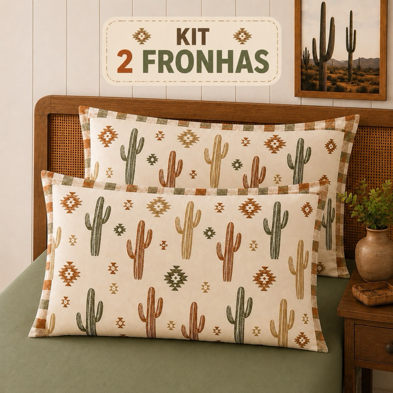 kit 2 Fronhas travesseiro, Estampa Western CACTOS Country