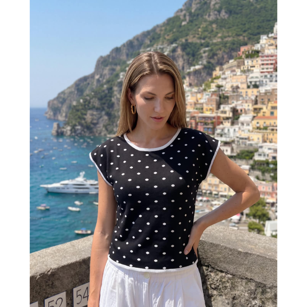 Blusa Tricot Modal Bolinhas Poa Manga Morcego Primavera Verão Tendencia Moda