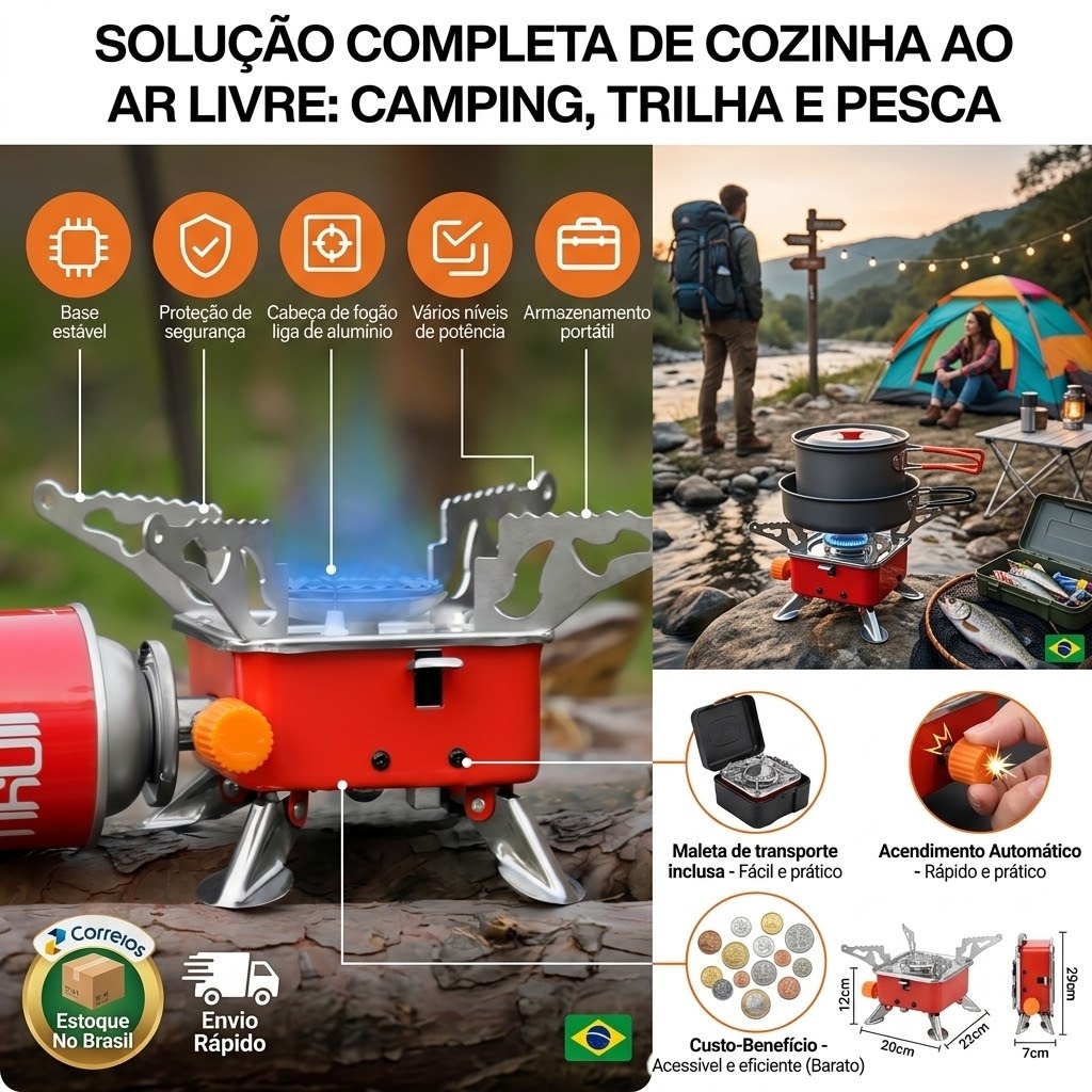 Fogareiro Portátil A Gás Acendimento Automático Camping Fogão Dobrável Maleta Trilha Pesca Acampamento Barato