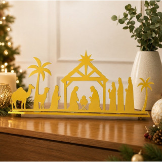 Presépio Acrílico Dourado Espelhado Decoração Natalina Sagrada Completo