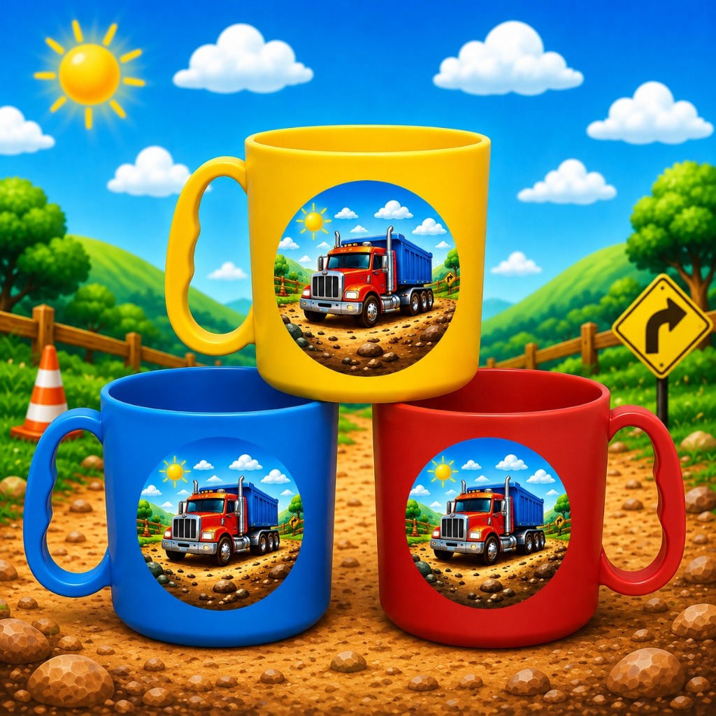 Kit 6 a 30 Canecas Plastica Tema Caminhão Adesivada – Lembrancinha Aniversário Infantil Menino