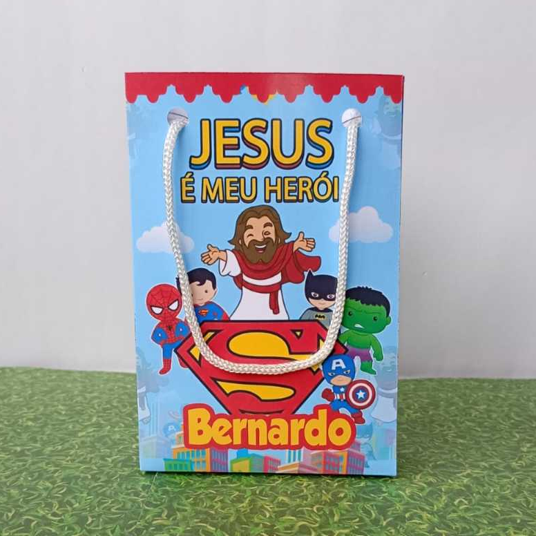 Sacolinhas personalizadas Jesus Meu Herói Desmontada Lembrancinha aniversário Jesus Meu Herói