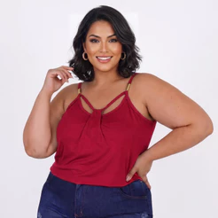 Blusinha Blusa Feminina Plus Size Soltinha Regata Alça Com Detalhe dourado Decote V Modinha