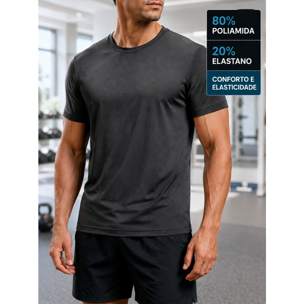 Camiseta Masculina Dry Fit Poliamida com Elastano Tecido Gelado Esportiva Academia Corrida