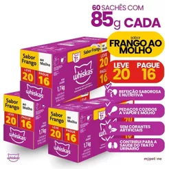 Kit 3 Caixa Ração Úmida 85 g Sachê Frango ao Molho para Gatos Adultos Whiskas - Pague 48 Leve 60