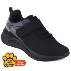 Tênis Infantil Unissex Klin Esportivo Com Amortecimento e Calce Fácil Velcro - Preto e Grafite