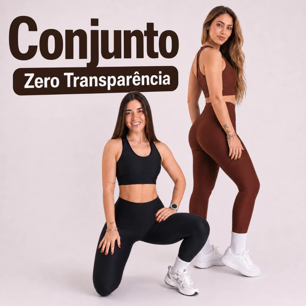 Conjunto Fitness Top e Calça Legging Feminino Pra Academia e Treino Suplex Premium Zero Transparência